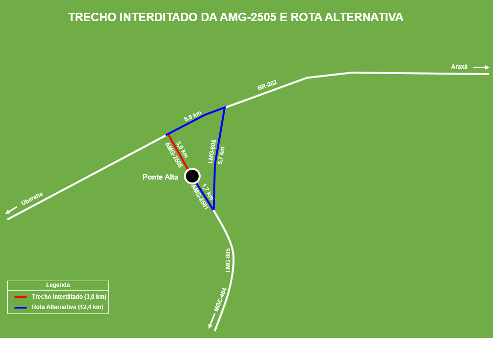 trecho interditado rota alternativa amg 2505