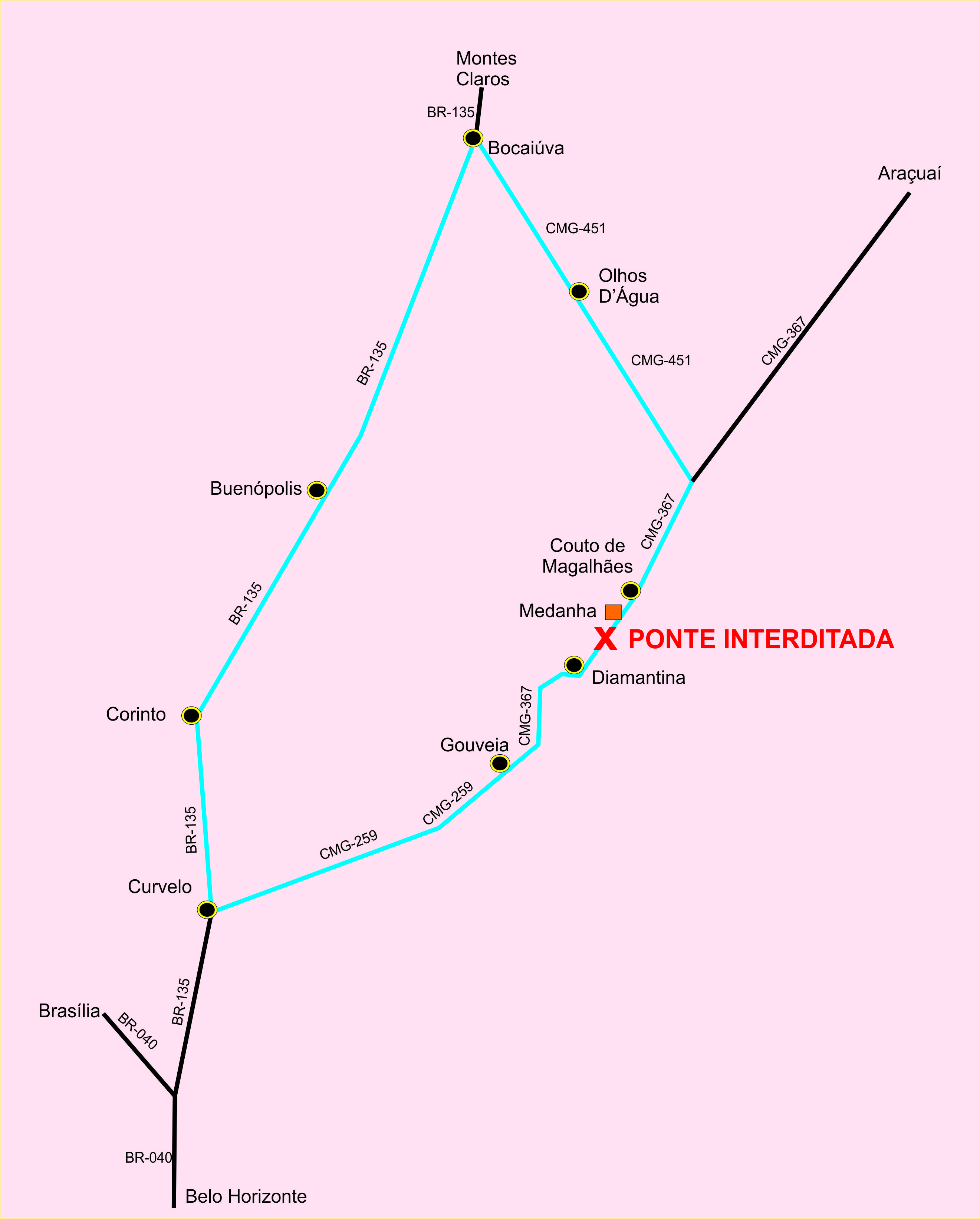 croqui diamantina ponte sobre rio jequitinhonha