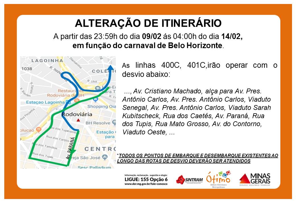 alteracao itinerario carnaval 16