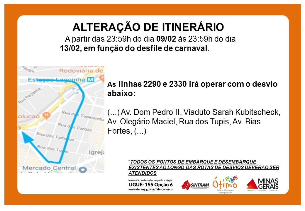 alteracao itinerario carnaval 18