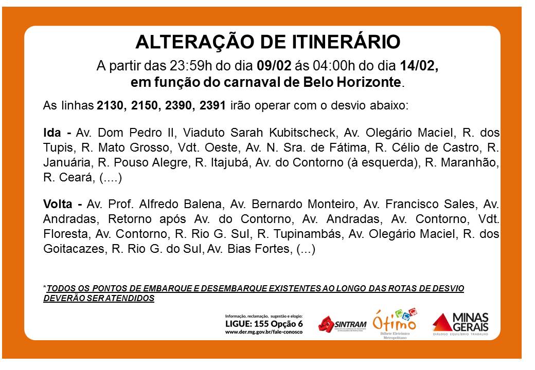 alteracao itinerario carnaval 22